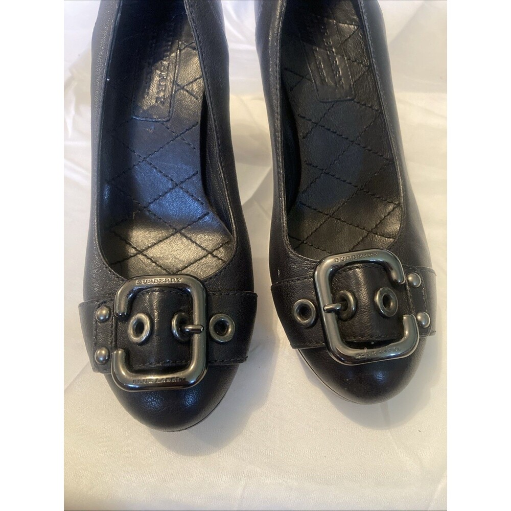 Burberry Black Leather Buckle Pumps Quilted Insoles Sz 5 Designer Heels - Picture 4 of 13